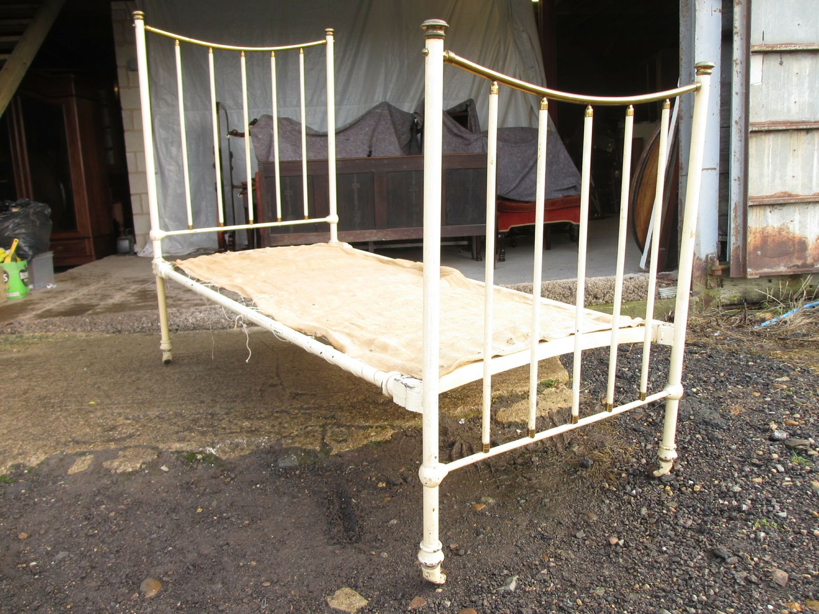 Victorian Brass And Iron Painted Single Bed