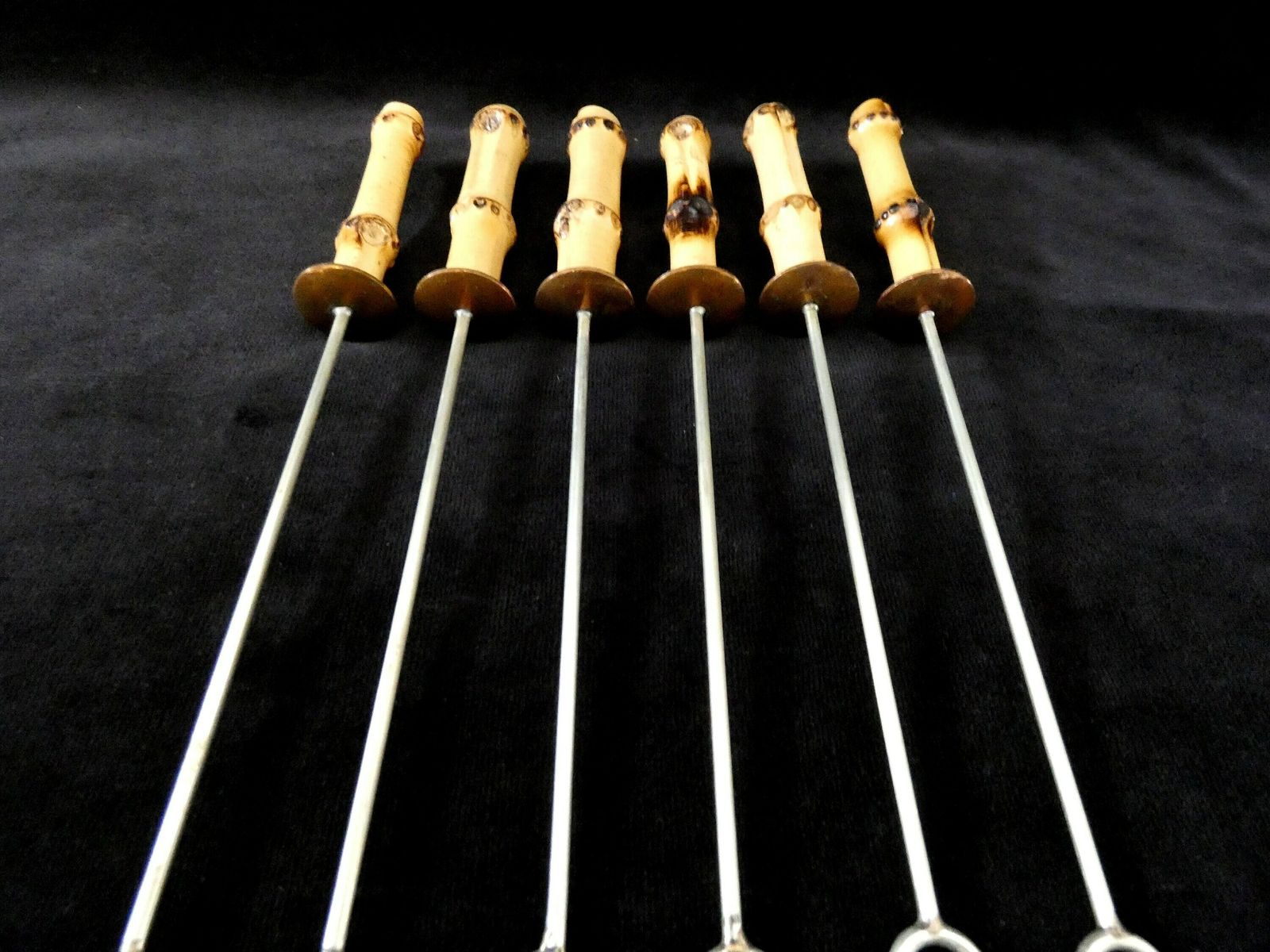 6 Bamboo Handle Fondue Forks, Handmade Bamboo Cutlery And Stainless Steel, France Table Decor 60s photo Home Decor