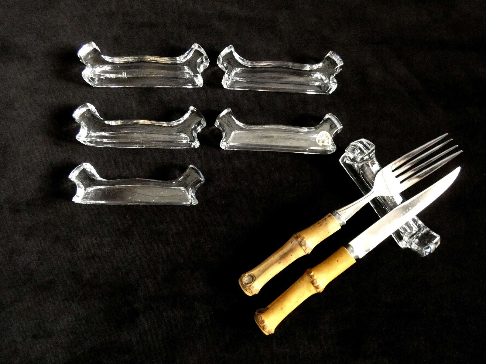 6 Vintage Val St Lambert Crystal Knife Rests, Belgium Knife Holders Vsl Val Saint Lambert, Vintage Crystal Glass Cutlery Rests, Belgium 40s