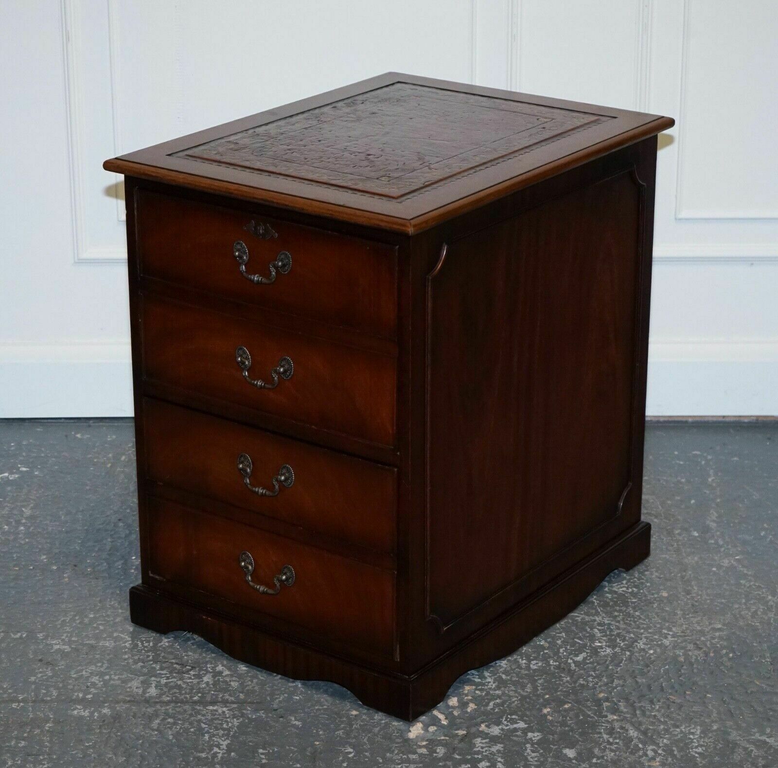 Mahogany Gold Embossed Brown Leather Top Filling Cabinet photo for sale
