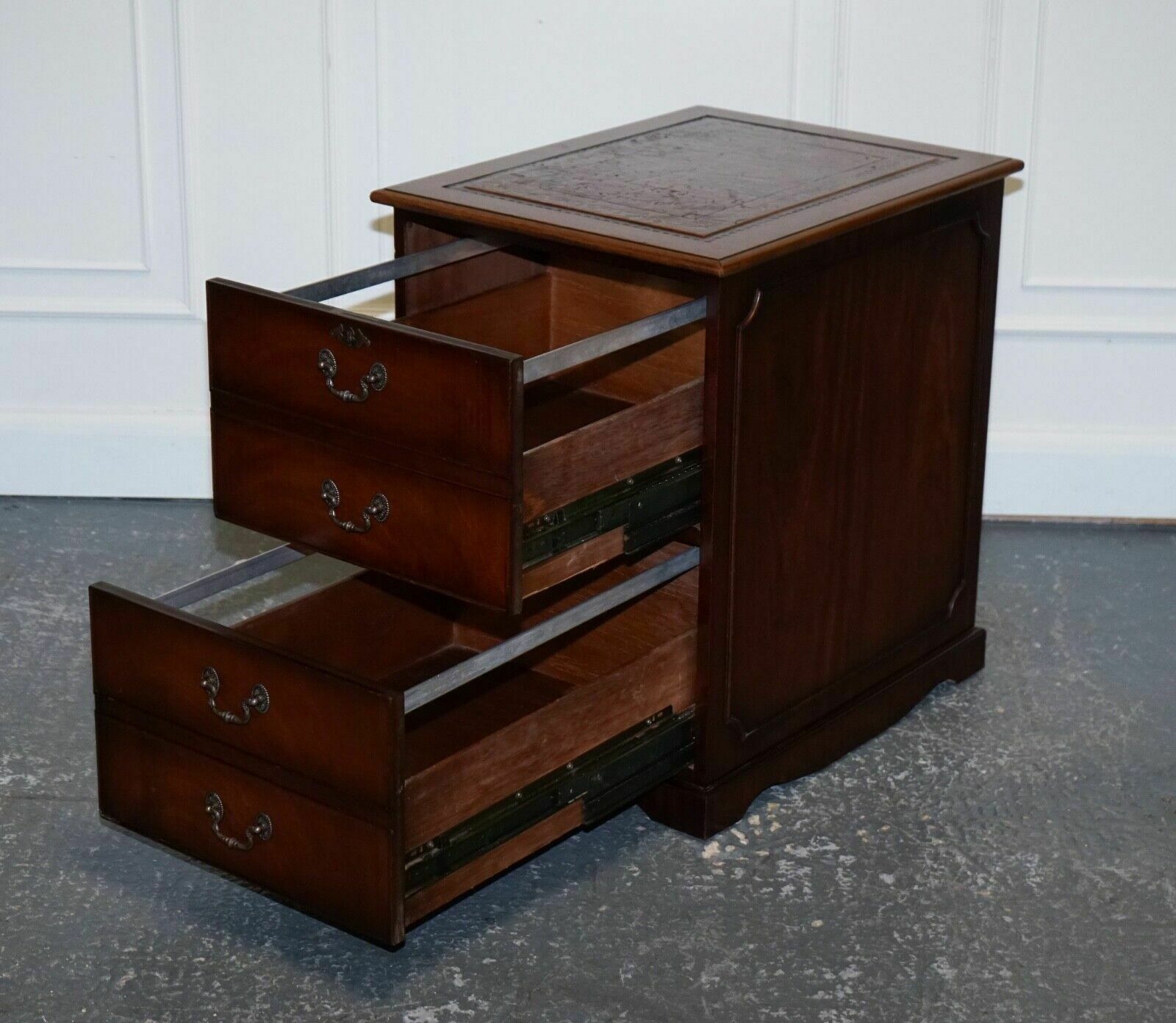 Mahogany Gold Embossed Brown Leather Top Filling Cabinet photo Furniture
