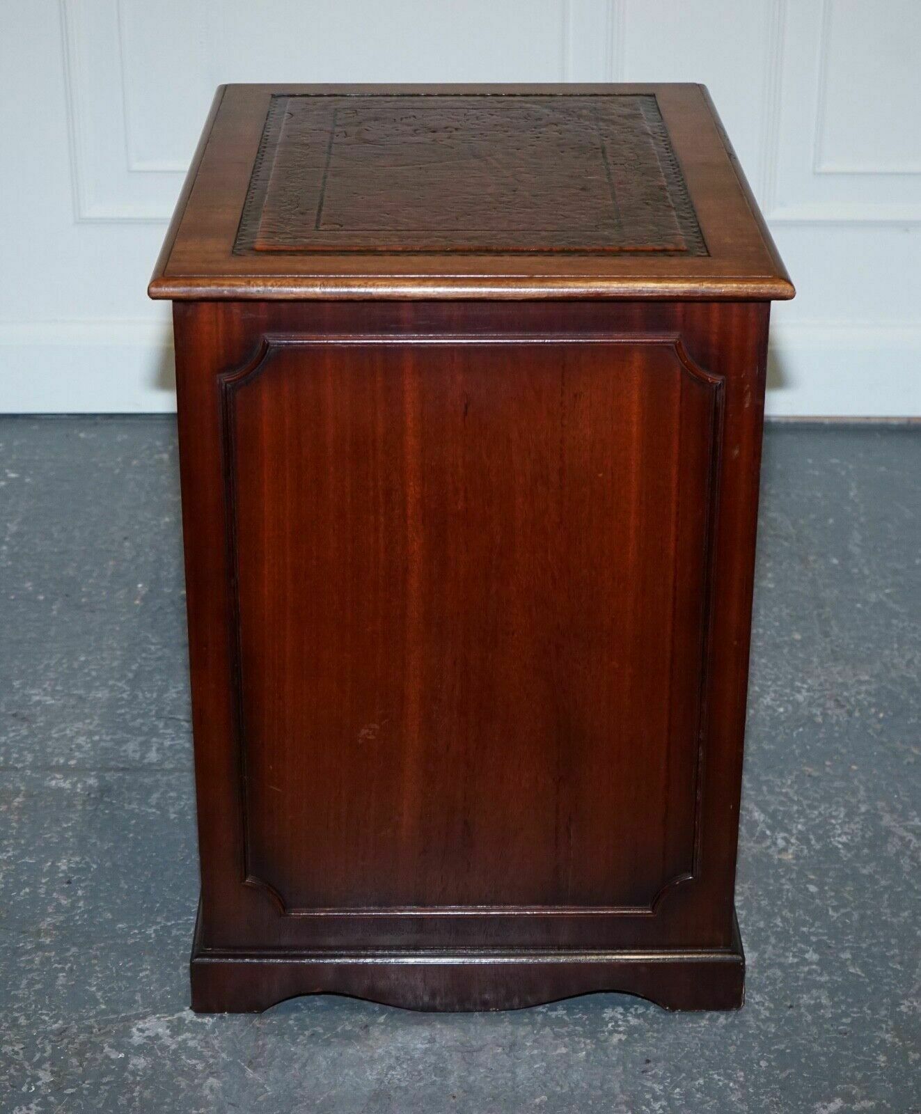 photo for sale Mahogany Gold Embossed Brown Leather Top Filling Cabinet
