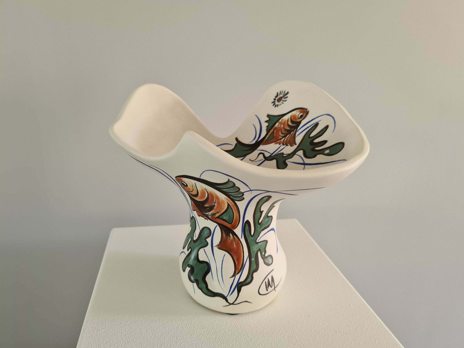 Vaas Corolle, Gesigneerd, In De Stijl Van Pol Chambost, Maritieme Decoratie, Ca. Jaren 1950 / Frans Keramiek / Ambachtelijk Werk / Frankrijk / 20e Eeuw
