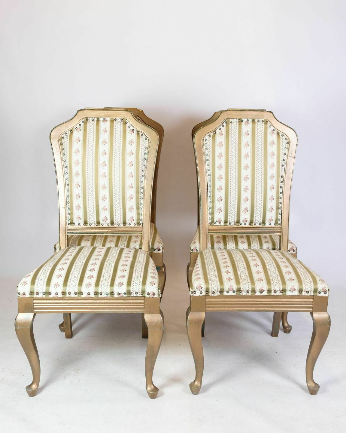 Four Rococo Chairs In Gilt Wood & Striped Fabric   1930