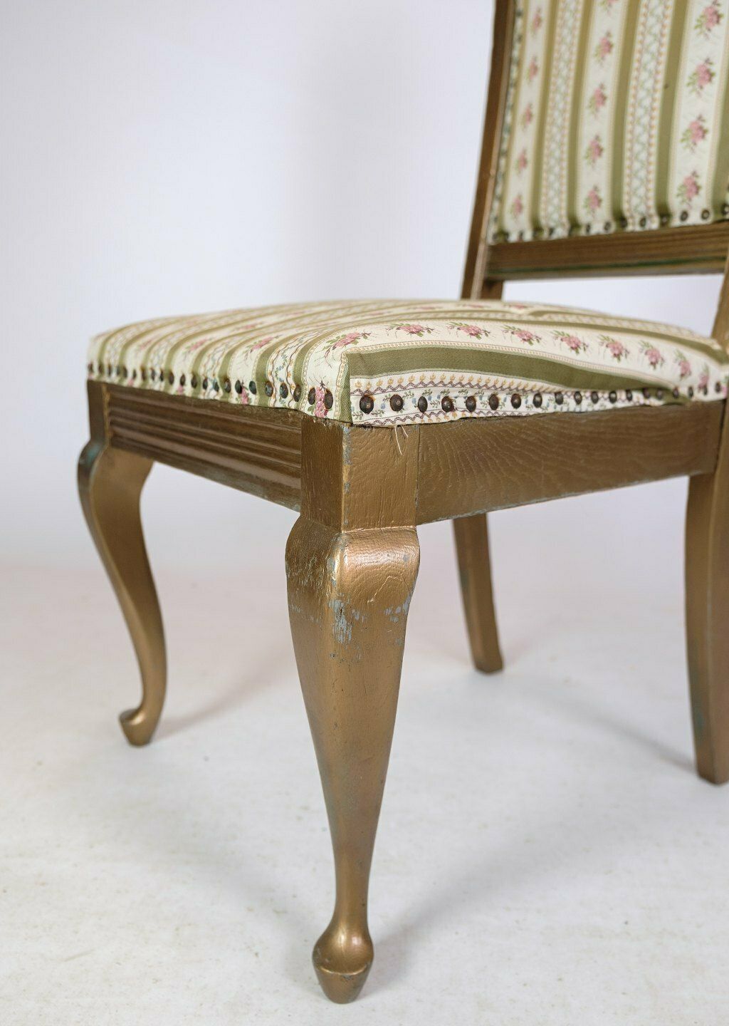Four Rococo Chairs In Gilt Wood & Striped Fabric   1930 photo vinterior