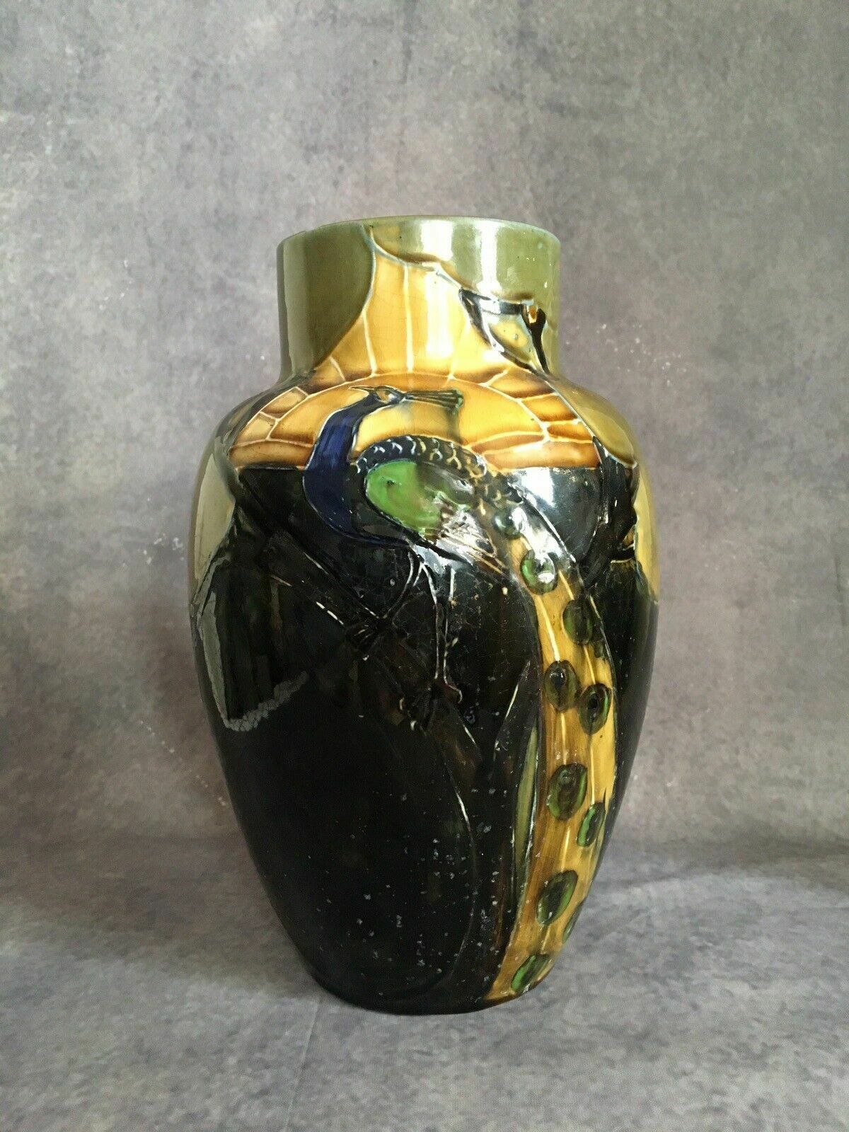 Dean Family Art Nouveau 1920s Tubelined Vase Peacock Signed A Dean