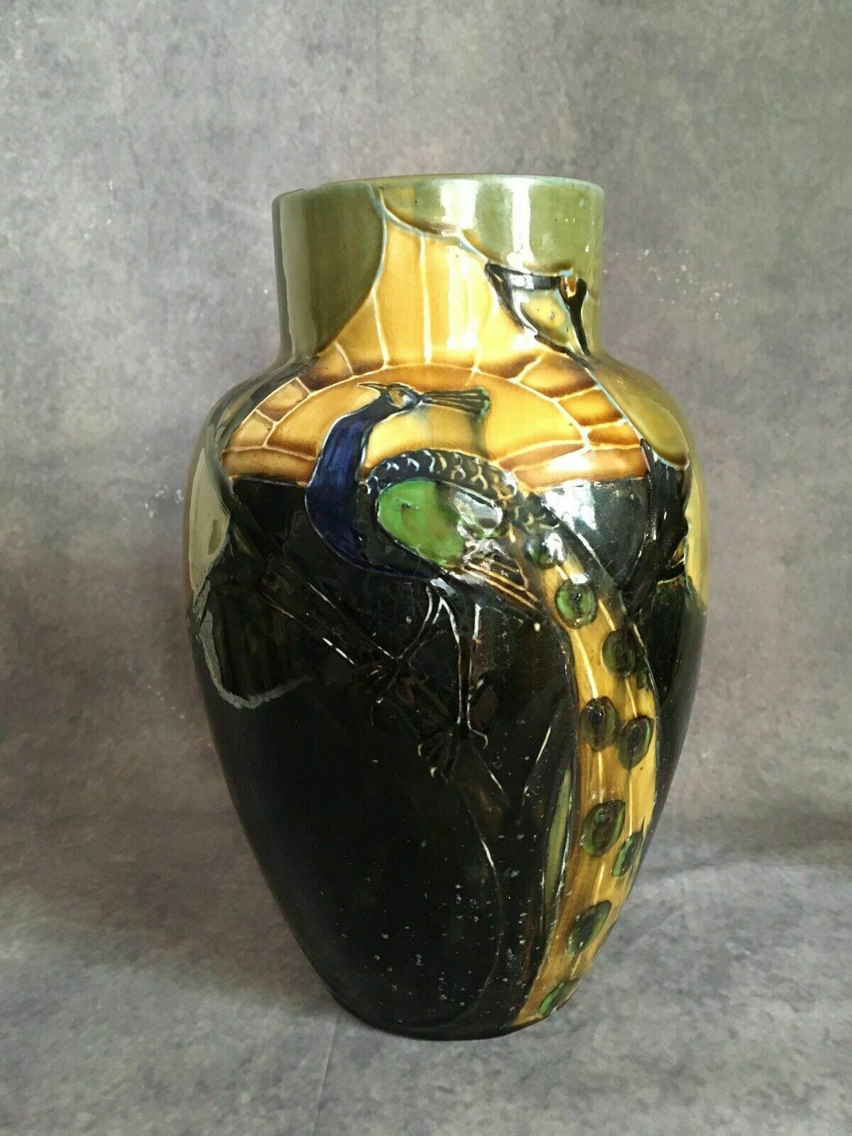 Dean Family Art Nouveau 1920s Tubelined Vase Peacock Signed A Dean photo furniture