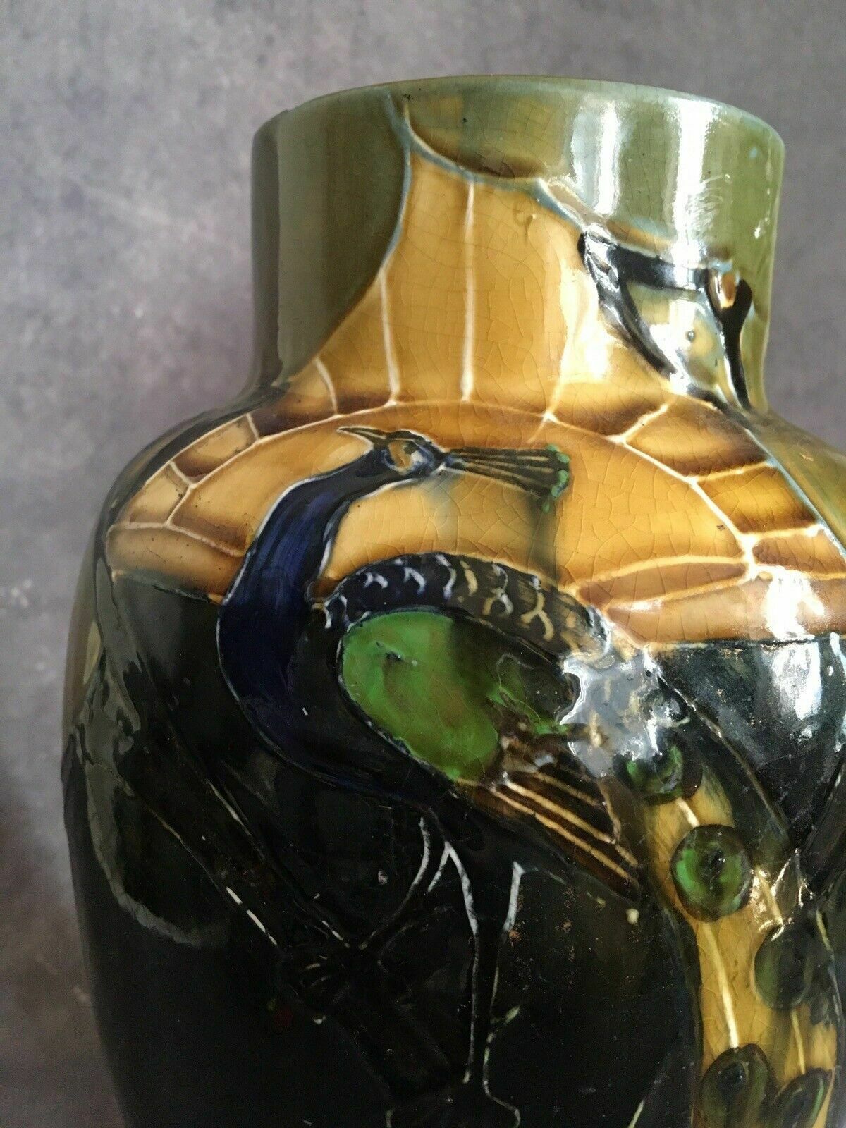 photo furniture Dean Family Art Nouveau 1920s Tubelined Vase Peacock Signed A Dean