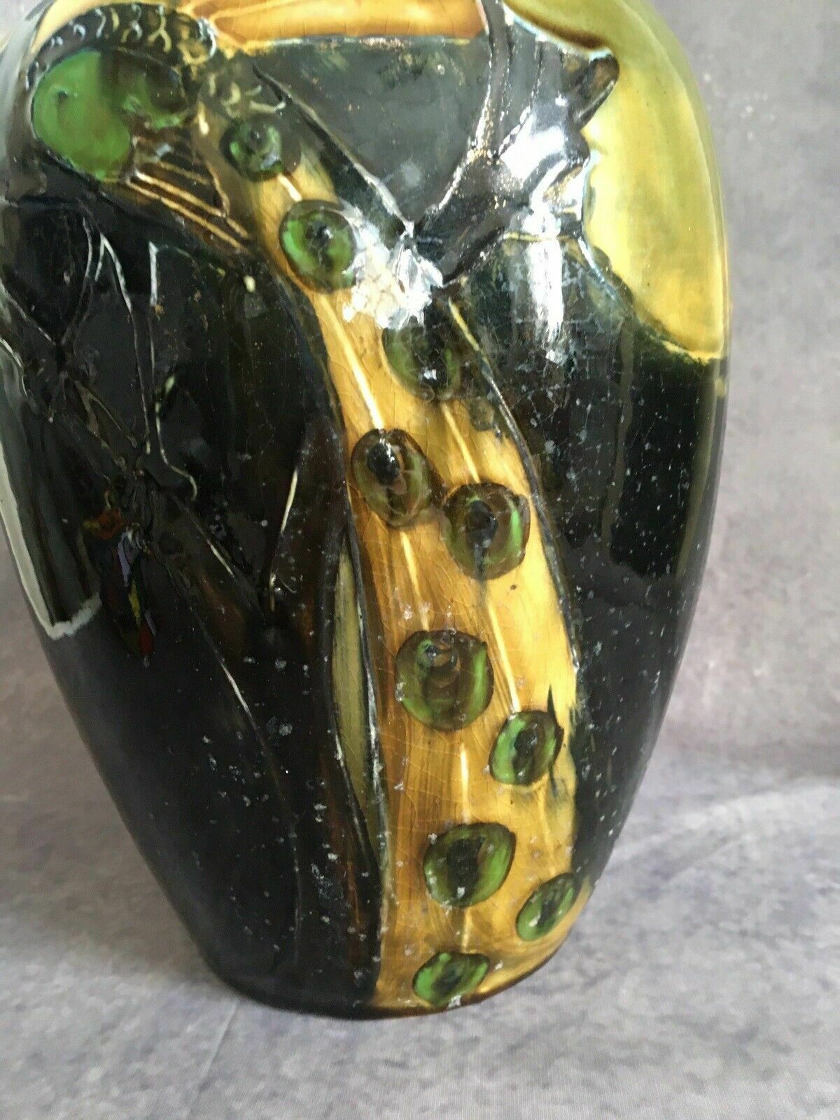 photo for sale Dean Family Art Nouveau 1920s Tubelined Vase Peacock Signed A Dean