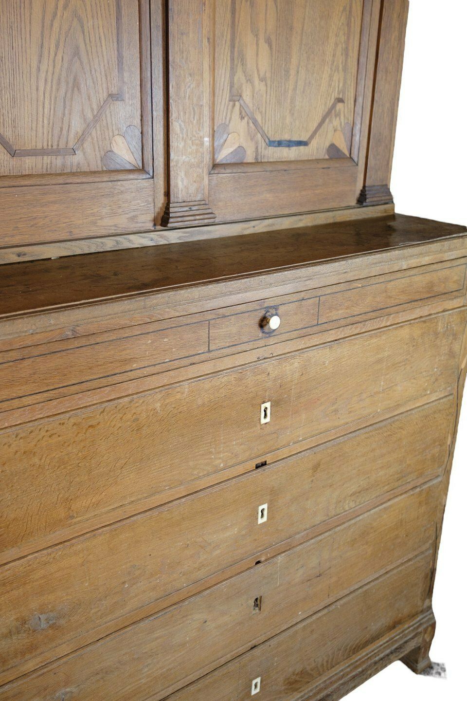 Frisian Style Chest Of Drawers With Upper Cabinet In Oak From 1820s photo for sale