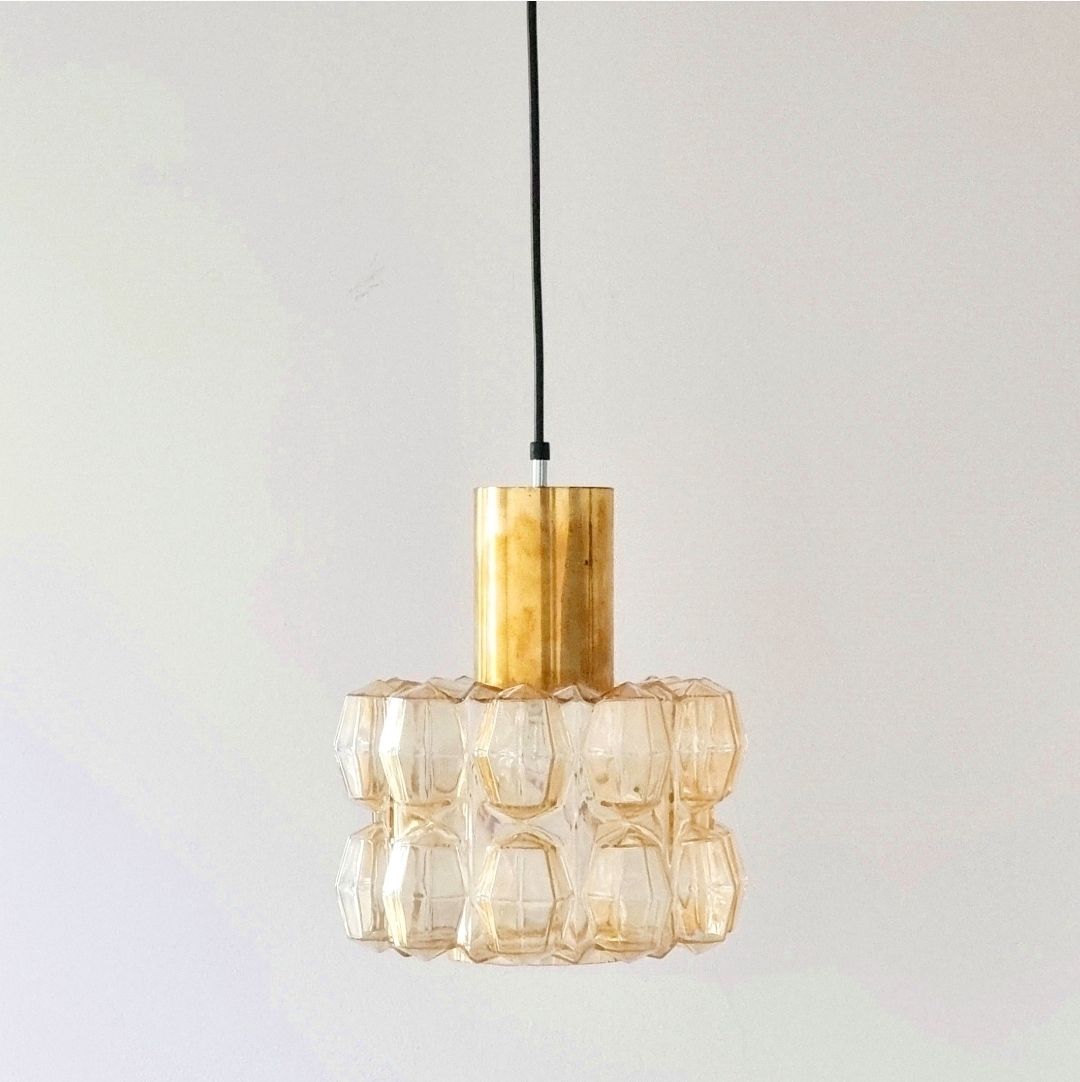Grote Amber Diamant Glazen Plafondlamp Van Helena Tynell Voor Limburg, Duitsland, Jaren 1960 photo furniture