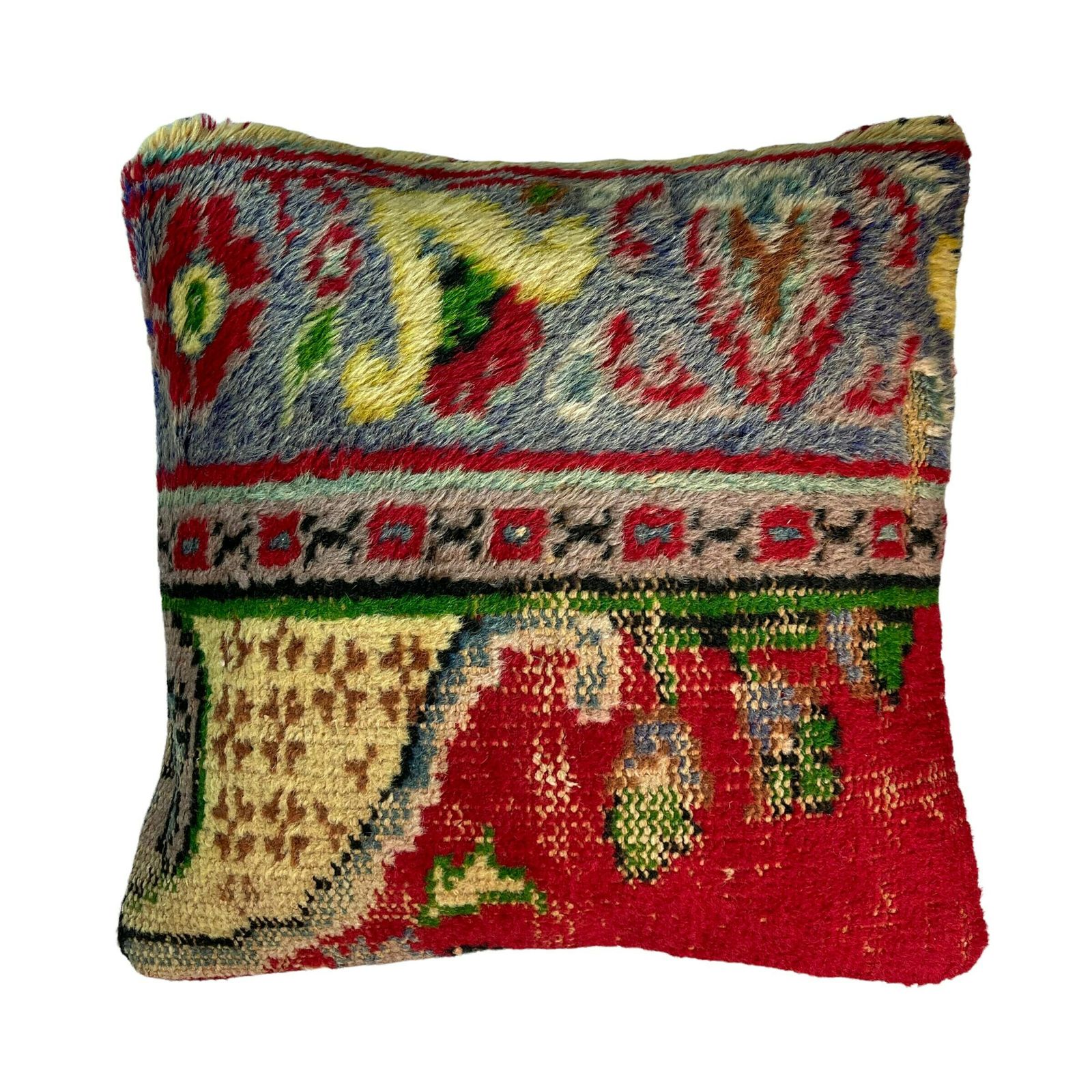 18'' X 18'' Vintage Hand Made Rug Cushion Cover, 45 X 45 Cm Decorative Rug Pillow Cover, Large Vintage Turkish Rug Cushion Cover