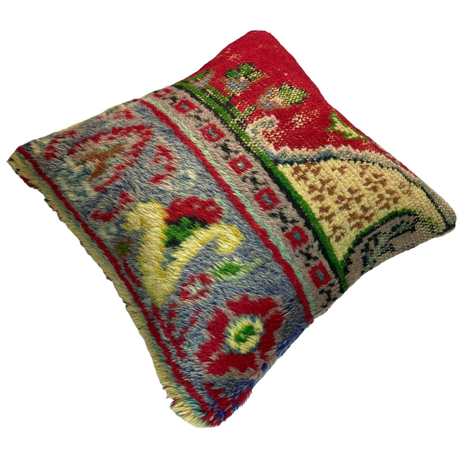 18'' X 18'' Vintage Hand Made Rug Cushion Cover, 45 X 45 Cm Decorative Rug Pillow Cover, Large Vintage Turkish Rug Cushion Cover photo vinterior