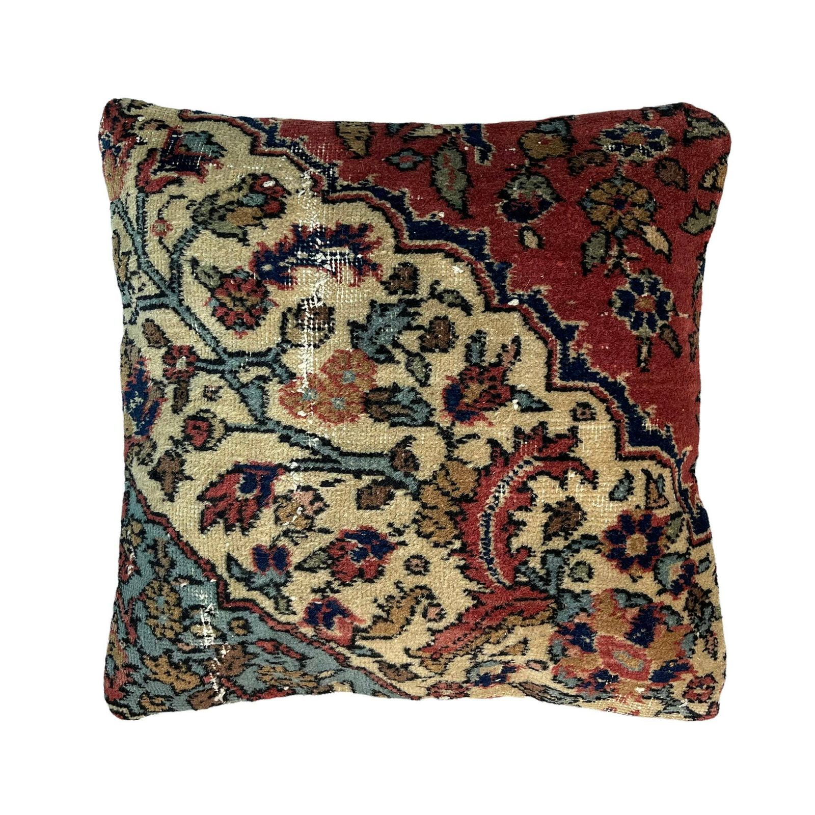 18'' X 18'' Vintage Hand Made Rug Cushion Cover, 45 X 45 Cm Decorative Rug Pillow Cover, Large Vintage Turkish Rug Cushion Cover photo vinterior
