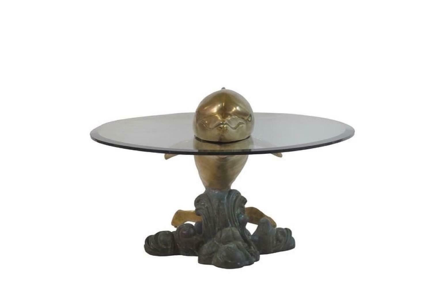 Sculptural Brass And Glass Dolphin Coffee Table, France 1970s Paris photo 4681.0