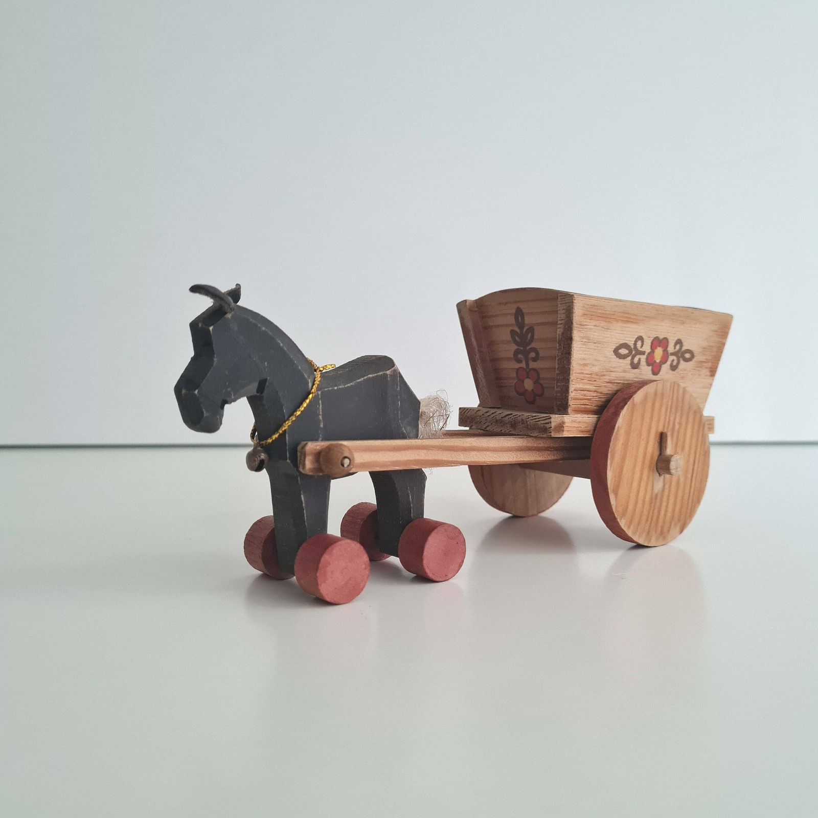 Vintage Retro Erzgebirge Donkey With Cart Wooden Decoration Made In East Germany photo Art