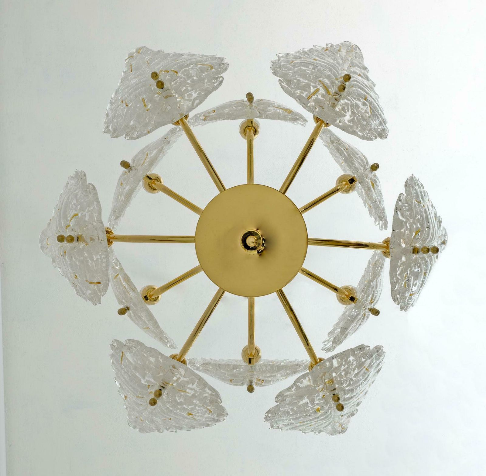 Mid Century Modern Italian Brass And Murano Glass Chandelier, 1970s photo buy