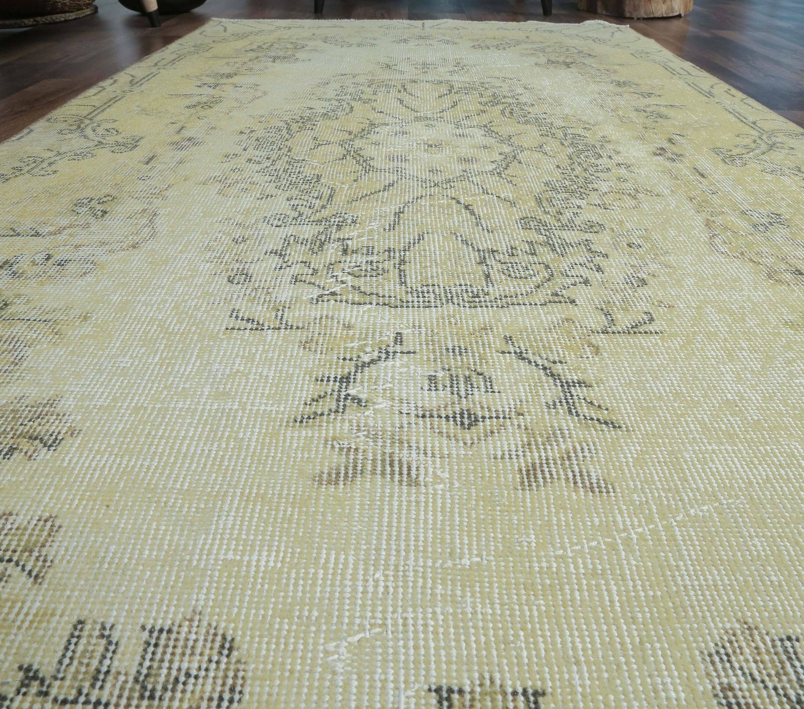 4x7 Vintage Turkish Rug, Oushak Handmade Wool Shamanic Carpet, Green Oriental Area Rugs, Farmhouse Decor, One Of A Kind, Anatolian Carpet photo 224.0