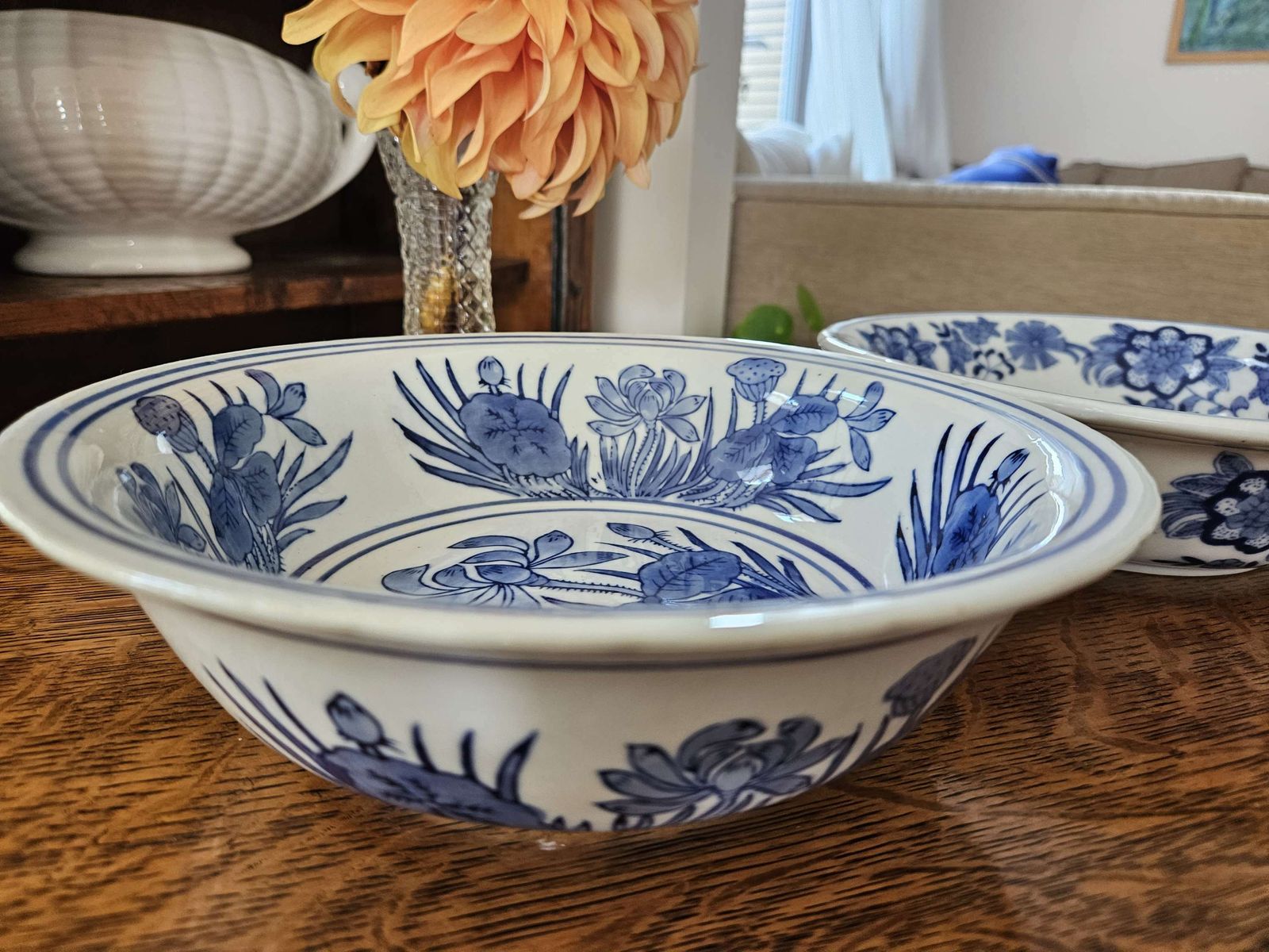 Pair Of Blue & White Chinese Serving Bowls photo 50.0