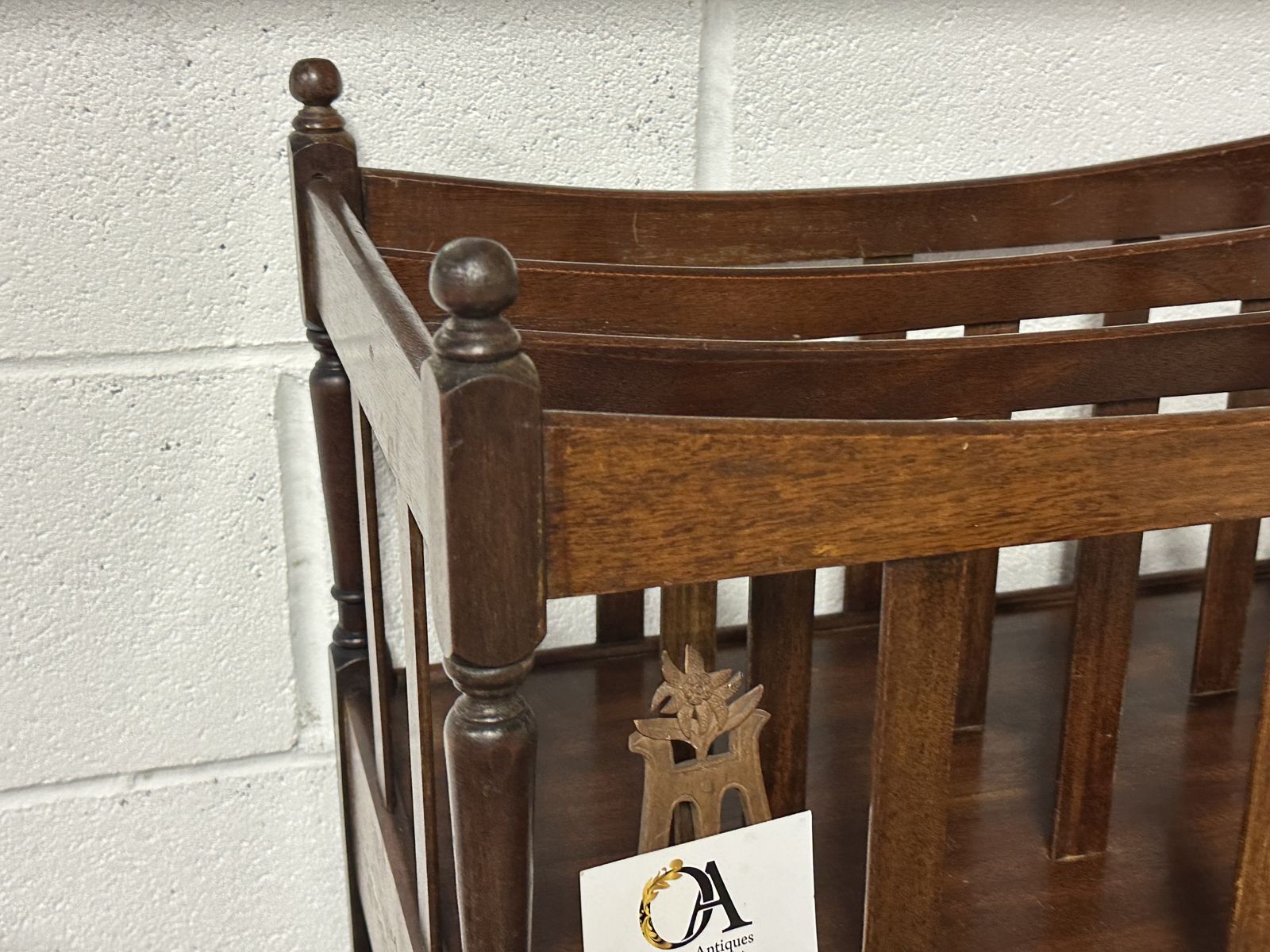 Quality Antique Mahogany Canterbury Magazine Rack With Decorative Brass Inlay photo furniture