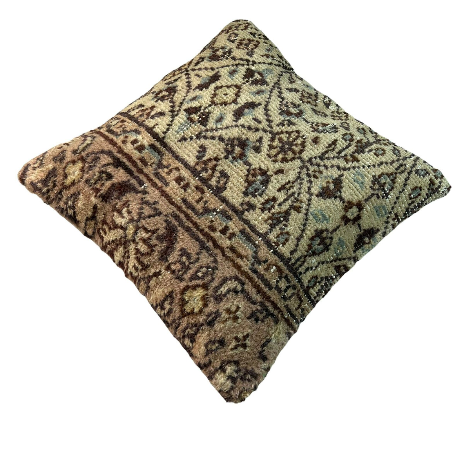 18'' X 18'' Vintage Hand Made Rug Cushion Cover, 45 X 45 Cm Decorative Rug Pillow Cover, Large Vintage Turkish Rug Cushion Cover photo vinterior