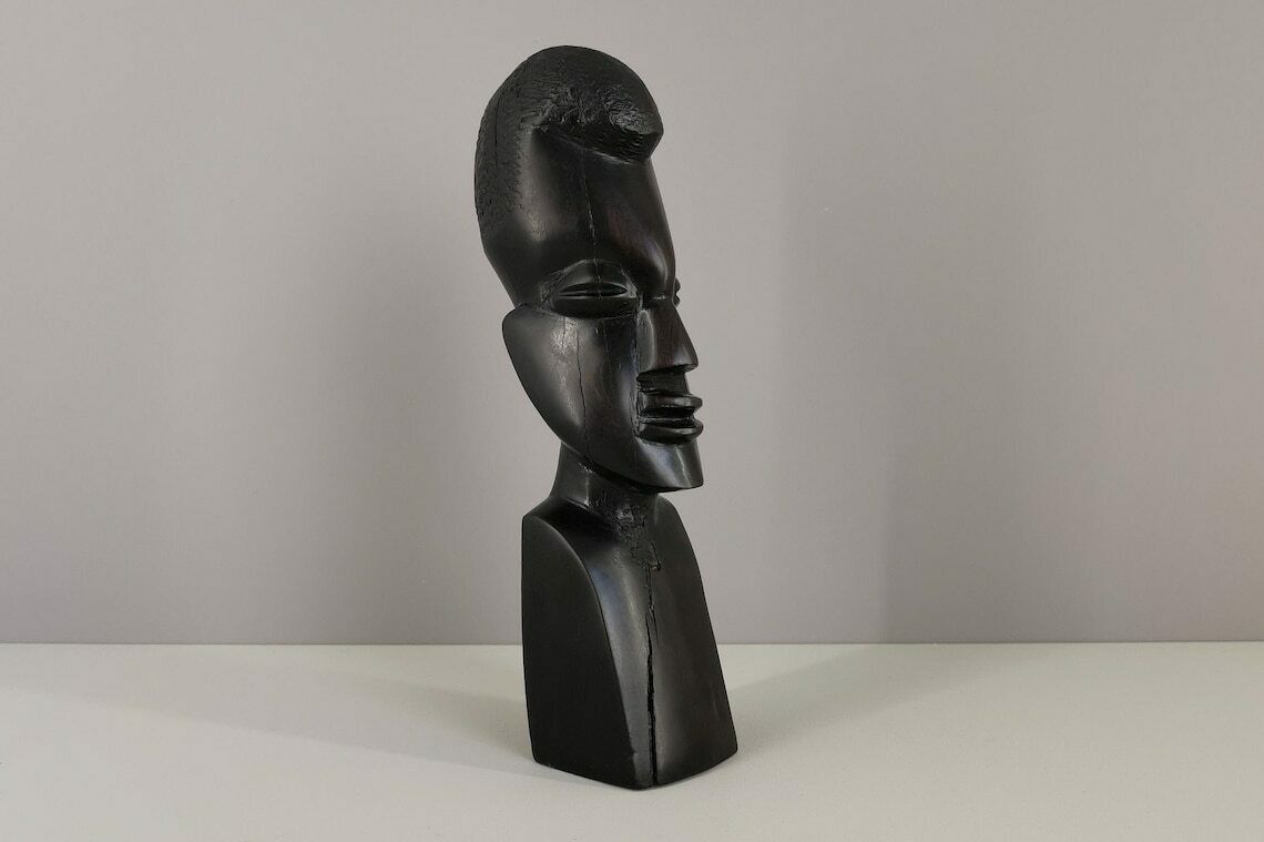 African Bust In Exotic Wood Carved In The Mass Very Heavy Africa Decoration African Art 1980 Xxth Century