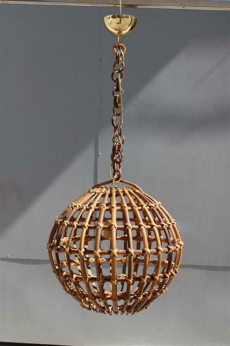Bamboo And Brass Chandelier Round Italian Mid Century Albini Style 1950s photo furniture