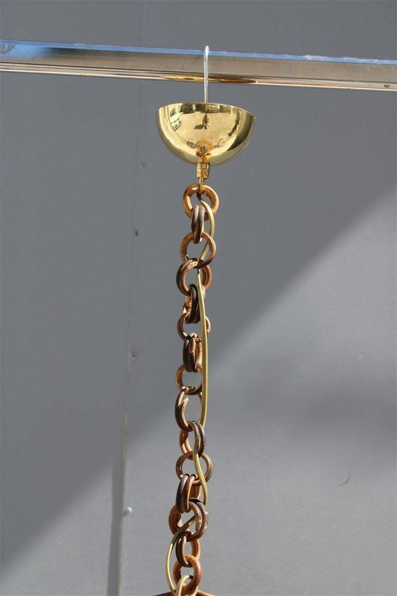 Bamboo And Brass Chandelier Round Italian Mid Century Albini Style 1950s photo 1589.0