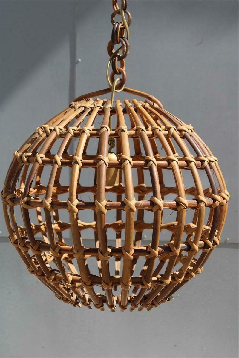 Bamboo And Brass Chandelier Round Italian Mid Century Albini Style 1950s photo vinterior
