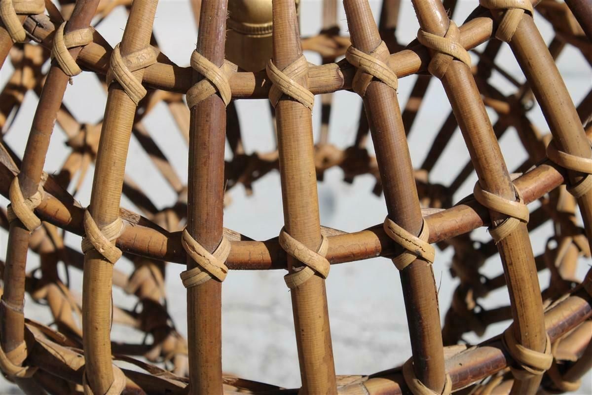 Bamboo And Brass Chandelier Round Italian Mid Century Albini Style 1950s photo vintage