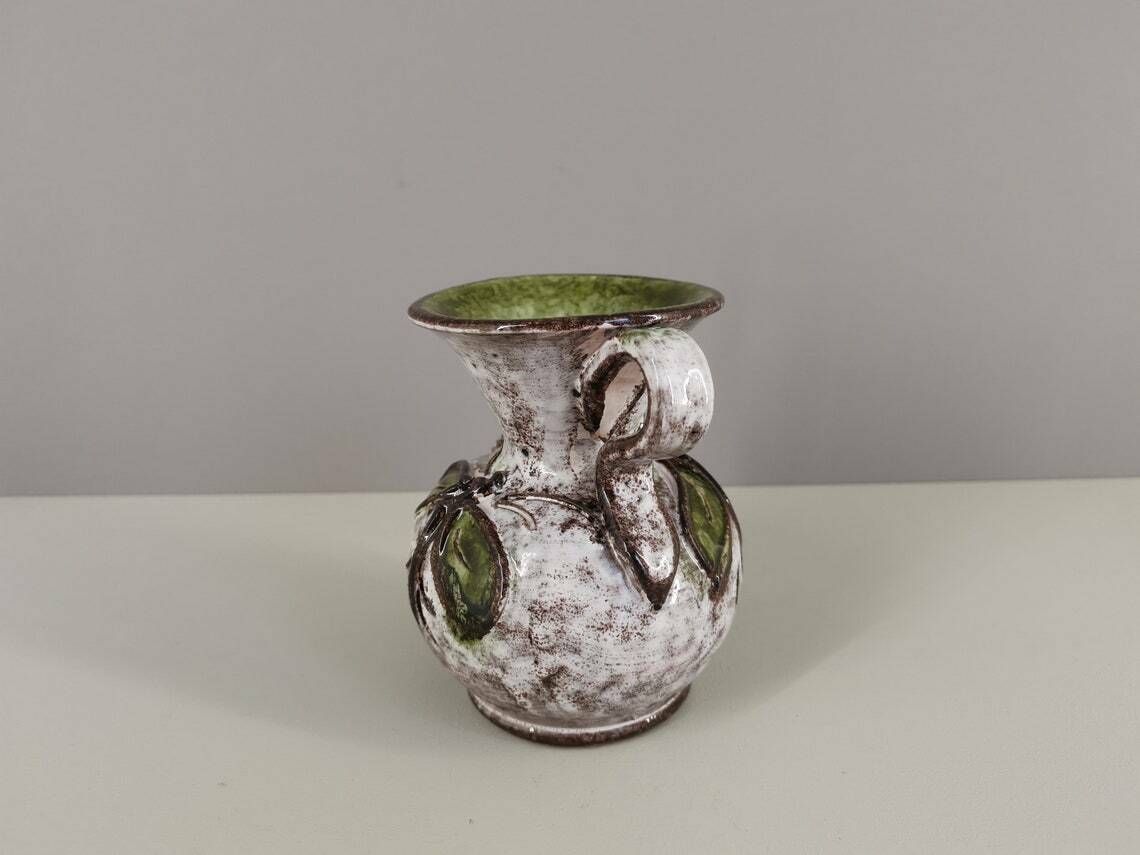 French Ceramic Vase Of Vallauris Floral Decoration / 50s / Ceramic / Handicraft / Mid Century / France / Twentieth Century photo Home Decor