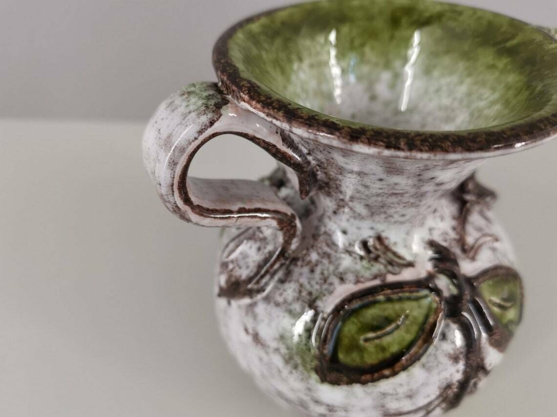 Franse Keramische Vaas Uit Vallauris Met Floraal Decor / Jaren 1950 / Keramiek / Handwerk / Mid Century / Frankrijk / Twintigste Eeuw photo vinterior