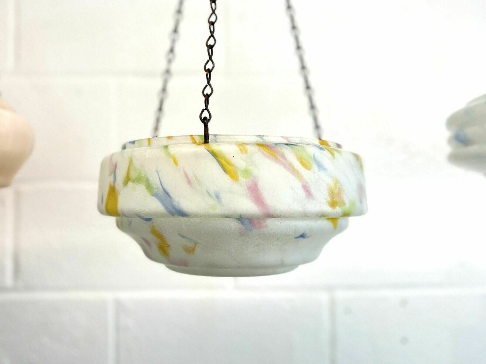 Art Deco, Multi Coloured Glass Ceiling Light Shade / Bowl & Chain photo for sale
