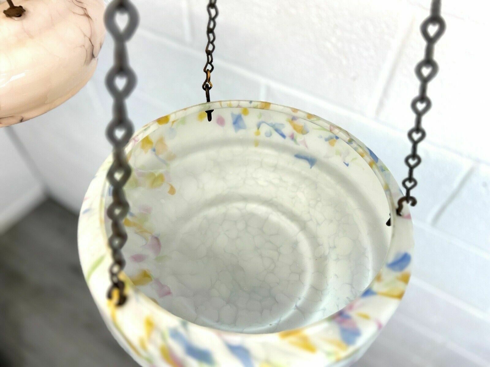 Art Deco, Multi Coloured Glass Ceiling Light Shade / Bowl & Chain photo Lighting