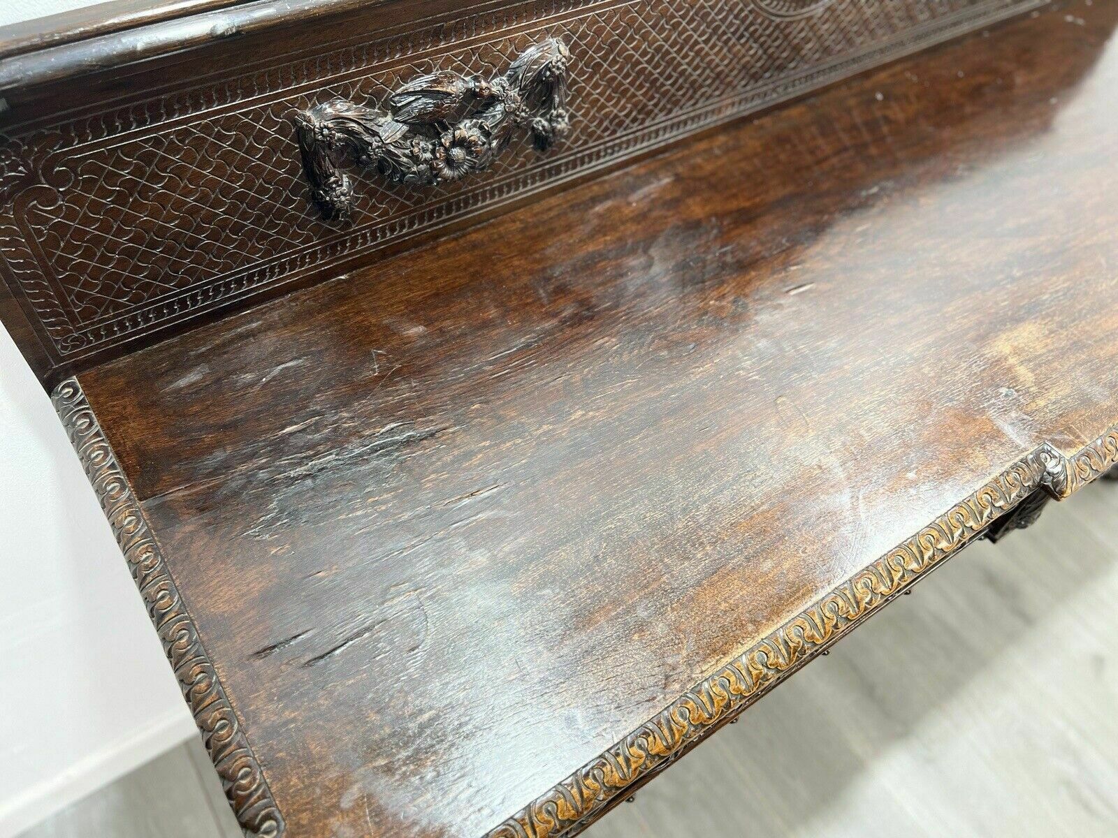 photo for sale A Large Elizabethan Revival, Lion Mask Carved Console / Serving Table