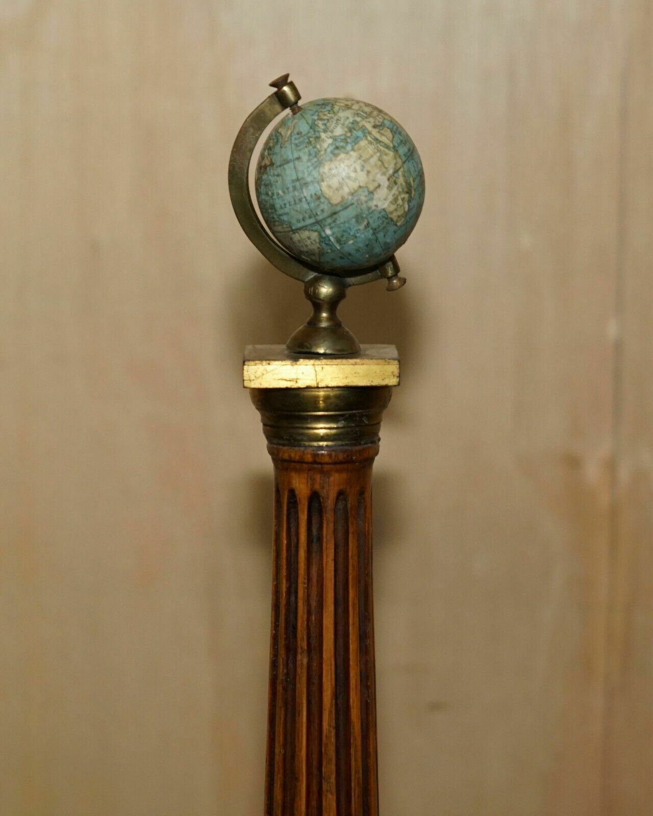 Unique Pair Of Antique John Stone's Miniature Globes On Corinthian Pilled Bases photo Home Decor