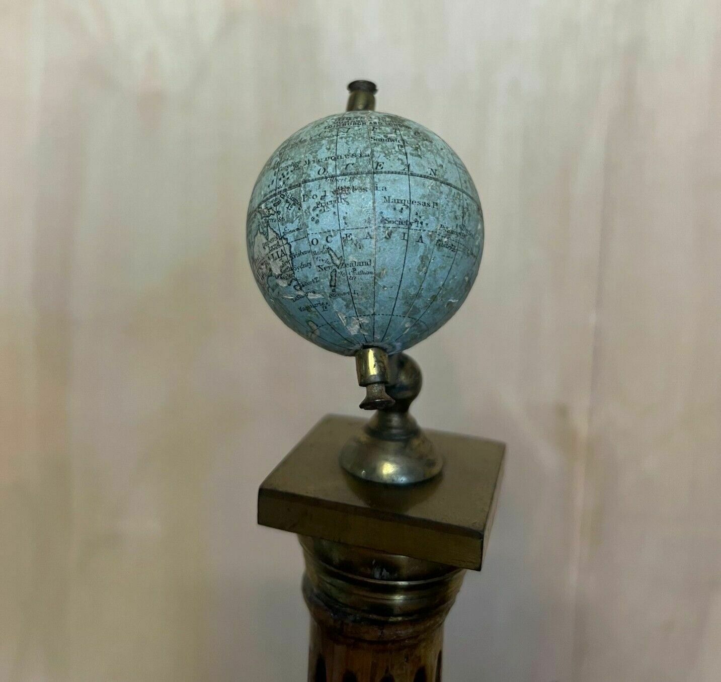 photo furniture Unique Pair Of Antique John Stone's Miniature Globes On Corinthian Pilled Bases