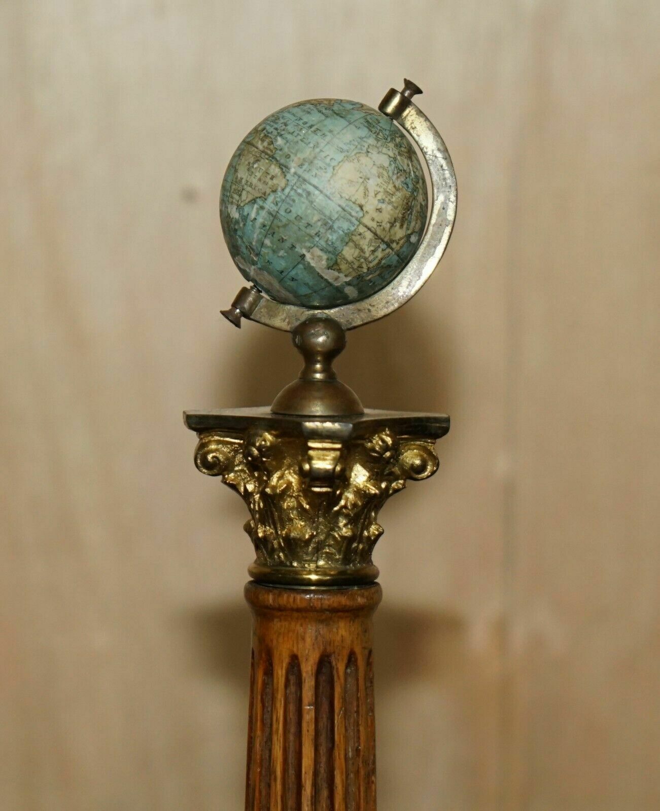 2350.0 Unique Pair Of Antique John Stone's Miniature Globes On Corinthian Pilled Bases photo