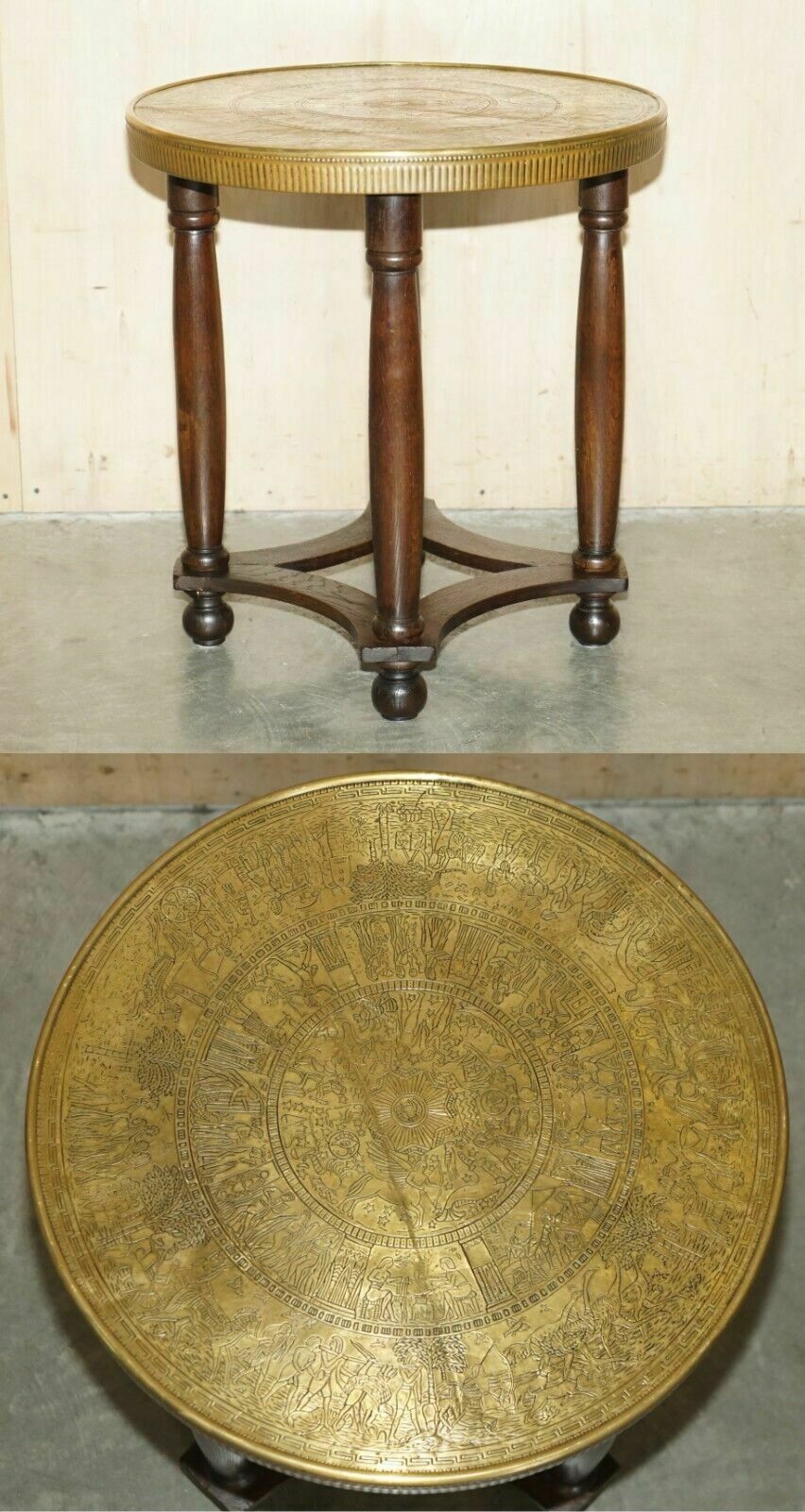 Lovely Antique Circa 1900 Egyptian Brass Engraved Top Occasional Centre Table
