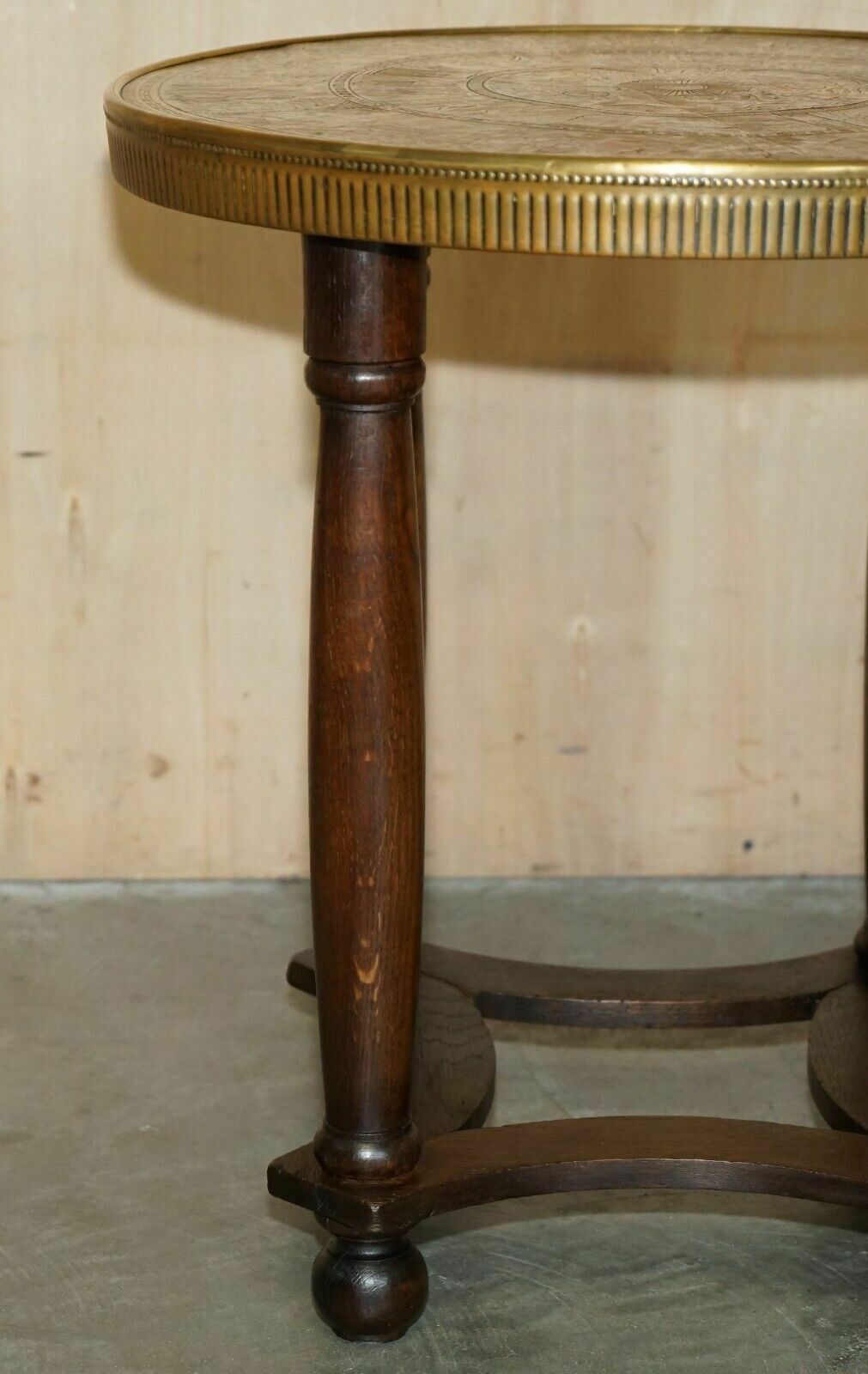 Lovely Antique Circa 1900 Egyptian Brass Engraved Top Occasional Centre Table photo vintage
