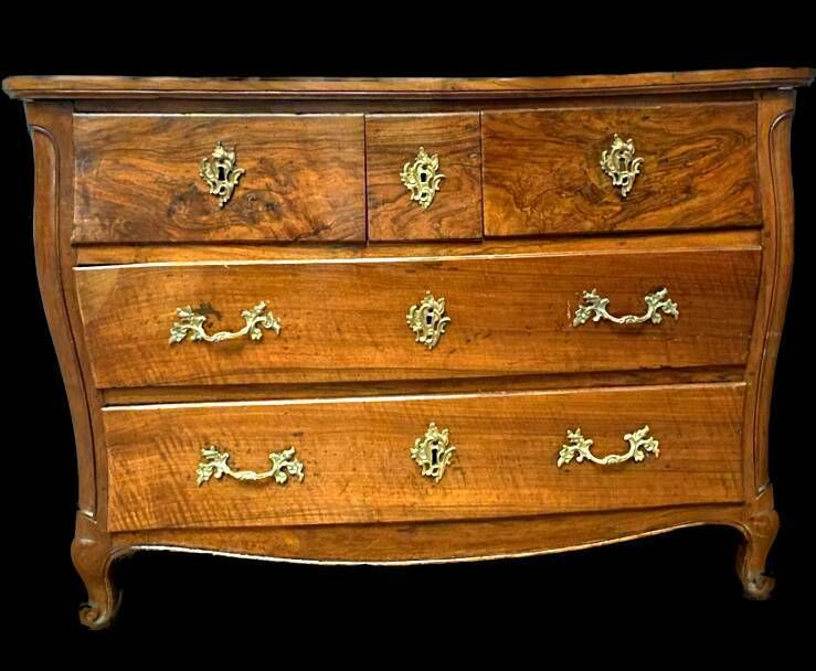 photo furniture Louis XV Curved Chest Of Drawers In Solid Walnut Period 18th Century