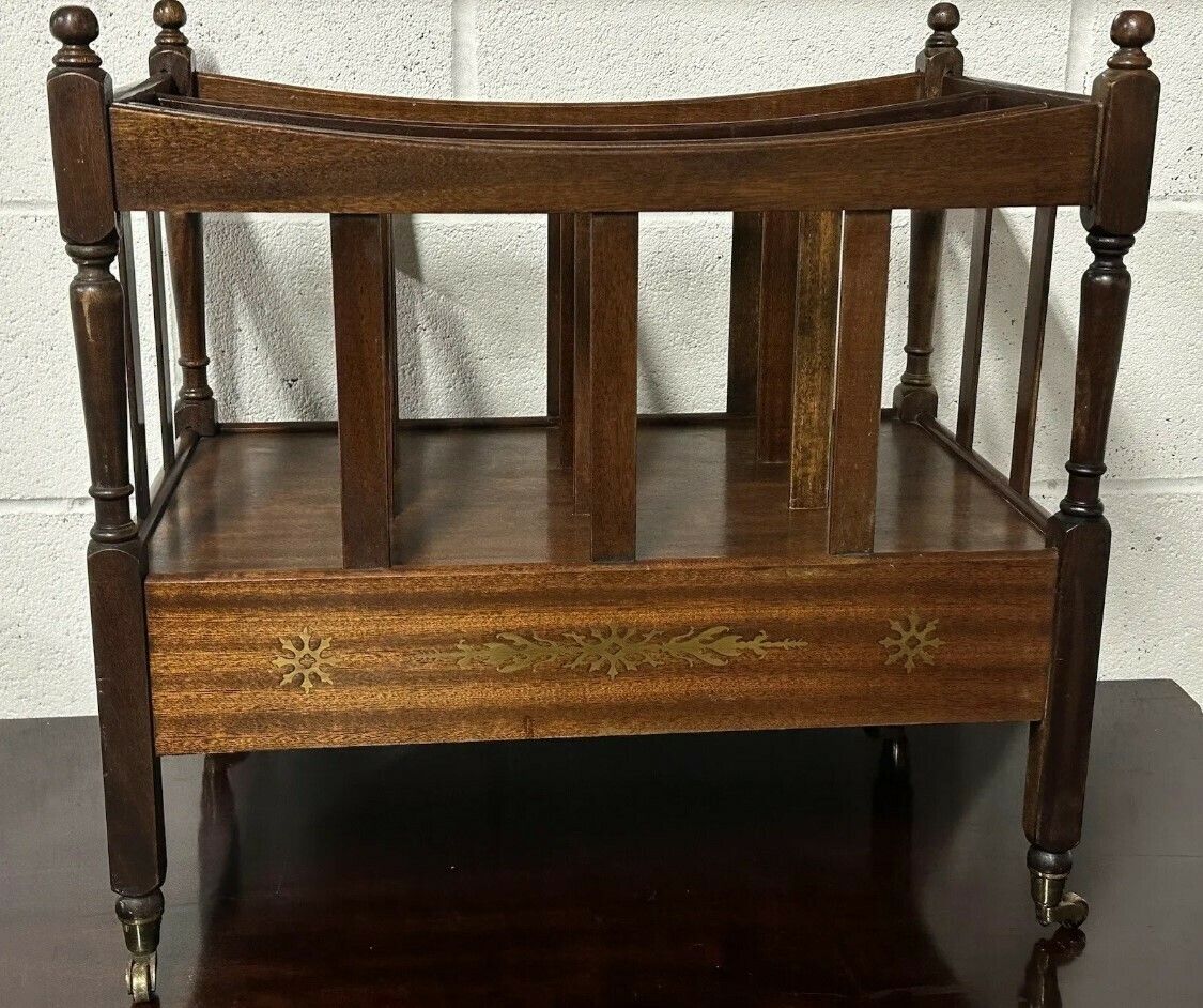 Quality Antique Mahogany Canterbury Magazine Rack With Decorative Brass Inlay photo 225.0