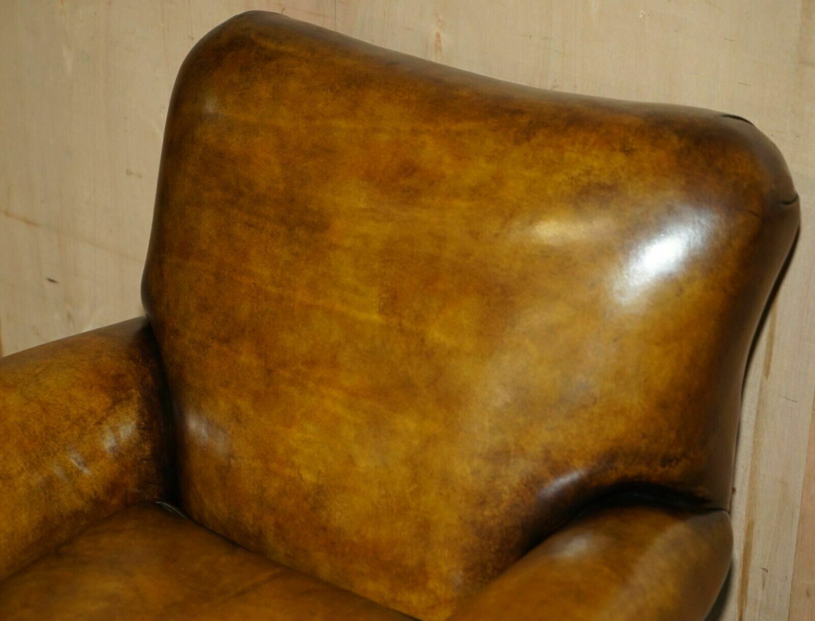 Fine & Important Pair Of Antique Hand Carved Burr Walnut Brown Leather Armchairs photo Furniture