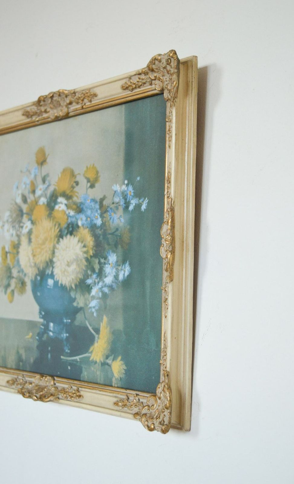 Rare Vintage Vernon Ward Peerart Product Wall Art, 1940s Framed Mixed Bunch Flowers, Antique Ornate Gilt Frame With Glass Cover 35x30 Cm photo vinterior