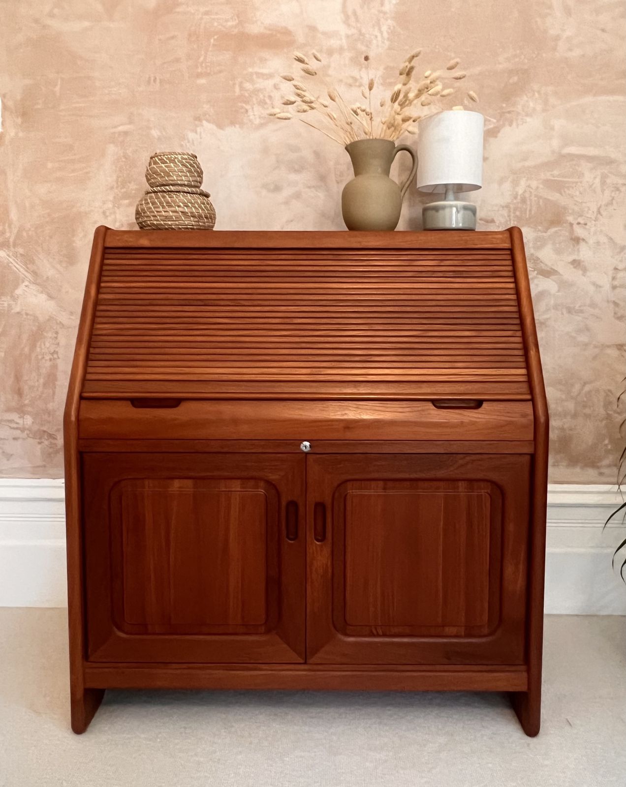 Mid Century Danish Tambour Bureau Desk Secretaire By Langeskov Mobelfabrik Mcm photo for sale