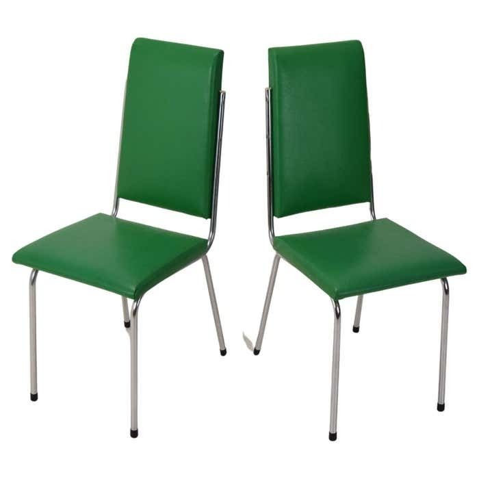 Pair Leatherette Dining Chairs Of Mid Century  Czechoslovakia 1980's