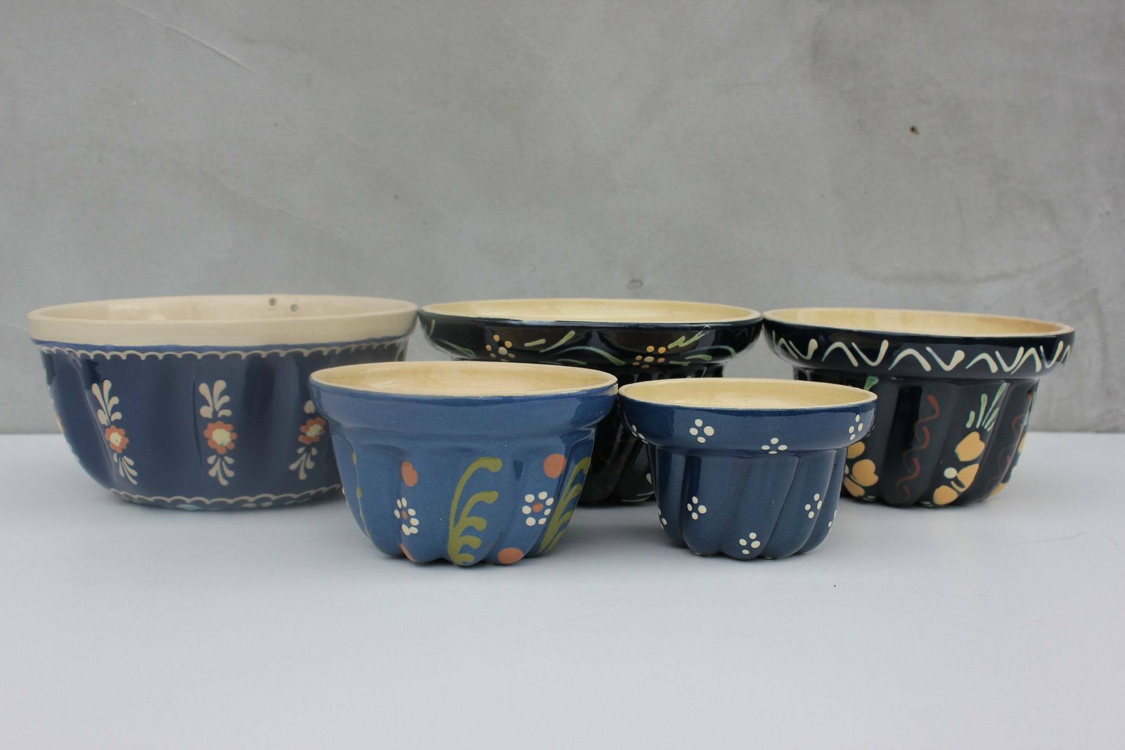 Five Useful Cake Jelly Pudding Chocolate Molds French 19th Century Country Kitchen Ceramic Pastry And Sweet Shop Wall Hanging Decoration photo buy