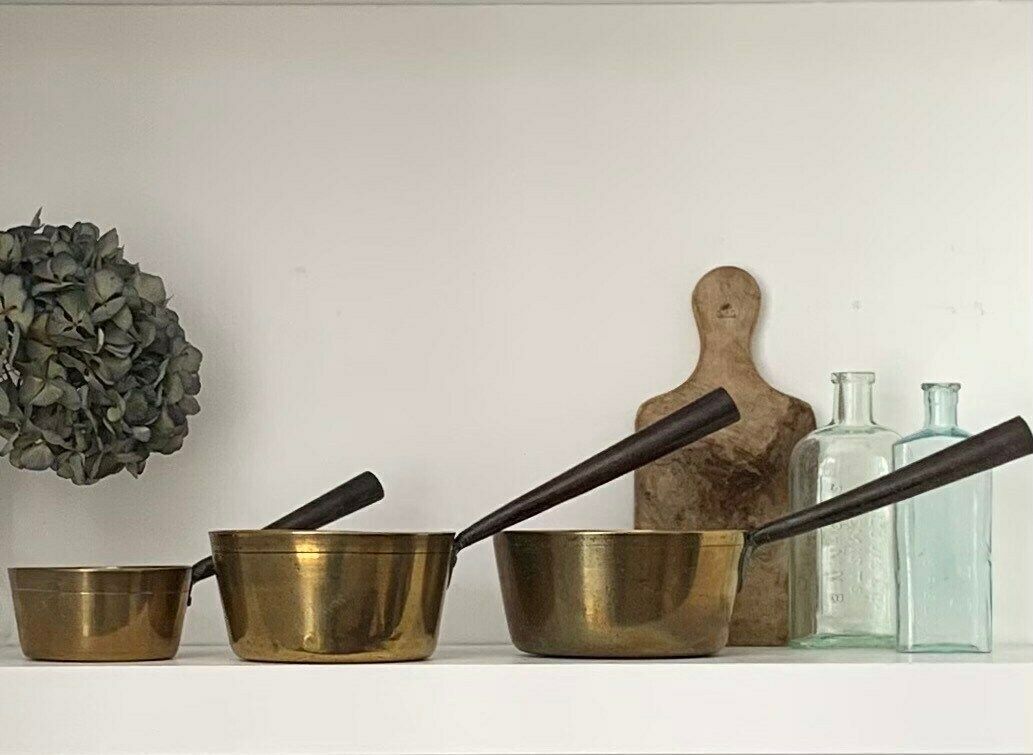 Set Of Copper Saucepans|Vintage Copper Kitchenware|Rustic Saucepans|Country Kitchen Decor Sauté Pans photo 110.0