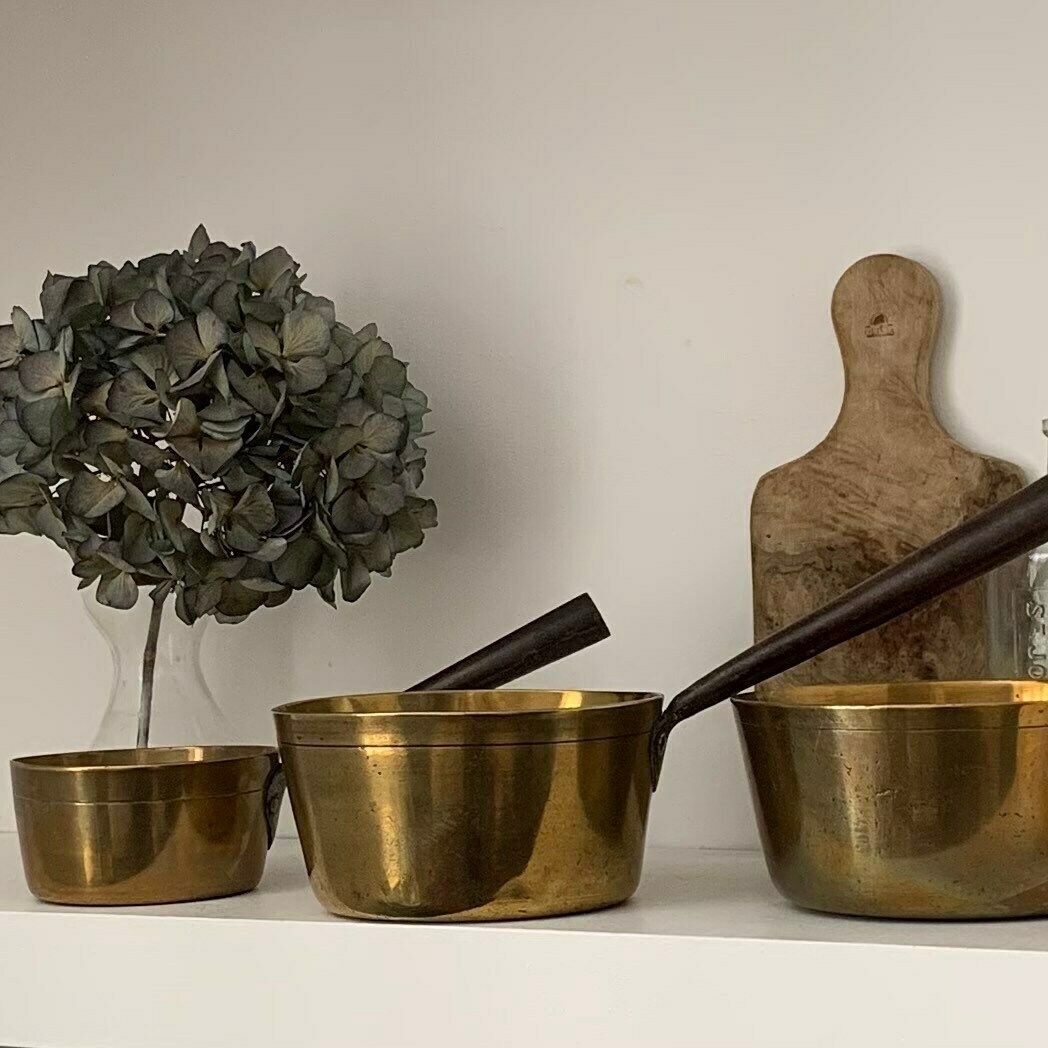 Set Of Copper Saucepans|Vintage Copper Kitchenware|Rustic Saucepans|Country Kitchen Decor Sauté Pans photo vintage