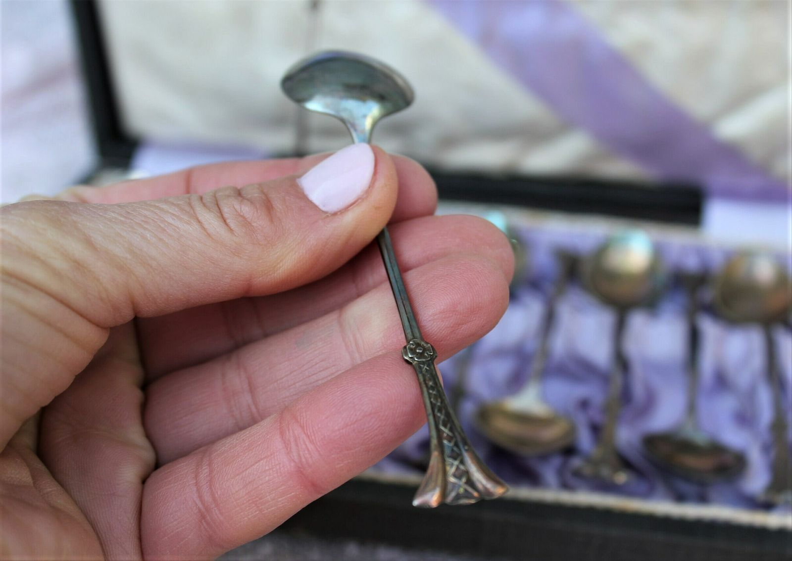 Full Set Silver Plated Coffee Spoons With Fine Handles In Box Art Nouveau Decoration Set Of 12 photo vinterior